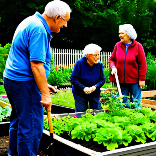 Home 20 A diverse group of adults and seniors, all fully clothed in modest, comfortable gardening attire, actively engaged in a vibrant urban community garden. They are sharing ideas and tending to raised garden beds filled with healthy vegetables and herbs, with simple gardening tools nearby. The scene conveys a sense of connection, shared purpose, and joy, bathed in natural sunlight. safe for work, appropriate content, fully clothed, family-friendly, perfect anatomy, correct proportions, natural pose, well-formed hands, proper finger count, natural body proportions, professional photography, high quality.