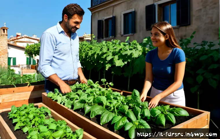 Home 10 도시 농업 참여를 위한 멘토링 프로그램 - Photorealistic urban farming mentorship in a sunny Italian city rooftop garden, experienced older ga...